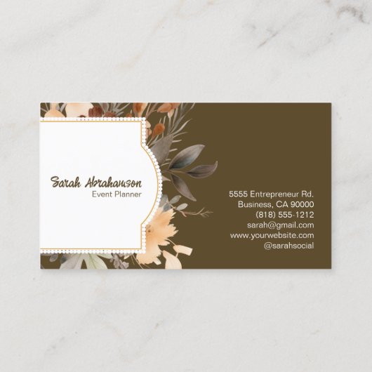 Elegante Boho Bohemian Gouden Champagne Bruine Blo Visitekaartje (Achterkant)