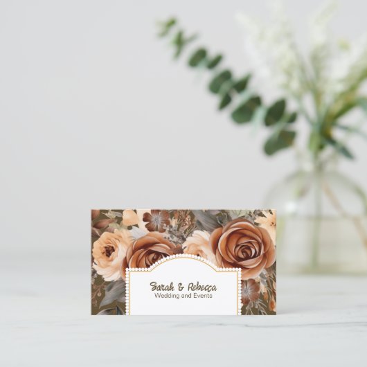 Elegante Boho Bohemian Gouden Champagne Bruine Blo Visitekaartje (Staand voorkant)