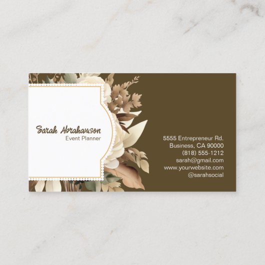 Elegante Boho Bohemian Gouden Champagne Bruine Blo Visitekaartje (Achterkant)