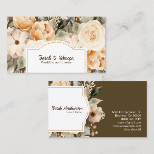 Elegante Boho Bohemian Gouden Champagne Bruine Blo Visitekaartje (Voorkant / Achterkant)