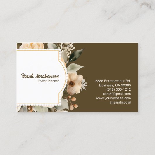 Elegante Boho Bohemian Gouden Champagne Bruine Blo Visitekaartje (Achterkant)