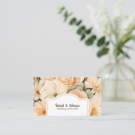 Elegante Boho Bohemian Gouden Champagne Bruine Blo Visitekaartje (Staand voorkant)