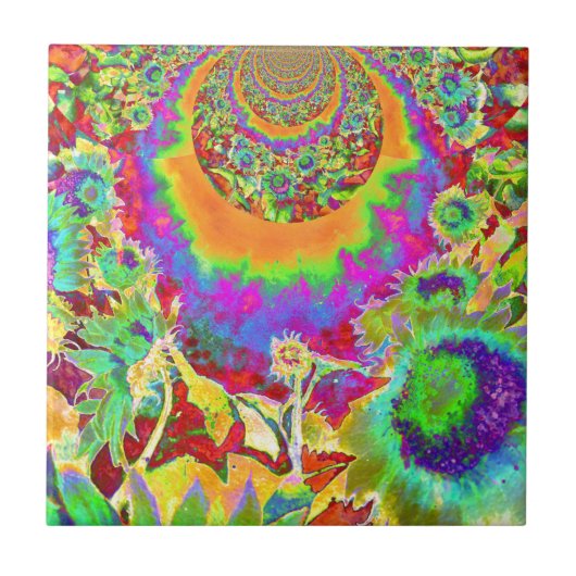 Elegante boho bohemian retro zonnebloemen tegeltje (Voorkant)