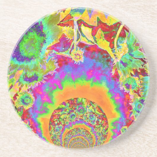 Elegante boho bohemian retro zonnebloemen zandsteen onderzetter (Voorkant)