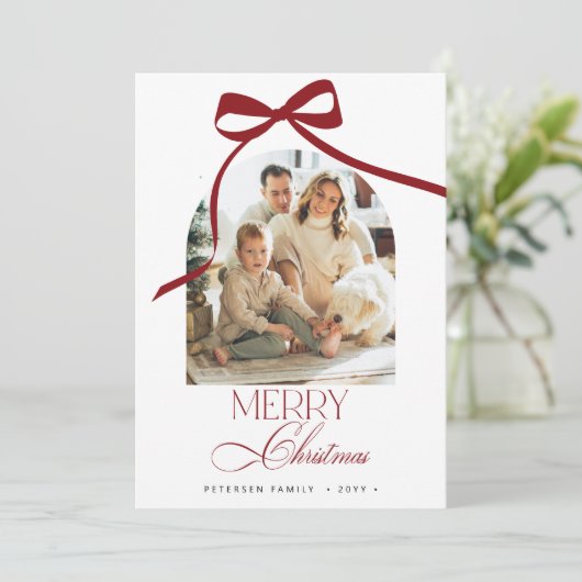 Elegante boho boog 4 foto's Vrolijk kerstfeest Feestdagenkaart (Staand voorkant)