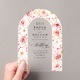 Elegante Boho Boog Huwelijksfeest Weidebloemen Acryl Uitnodigingen