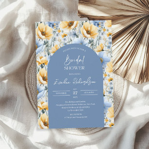 Elegante Boho boog lichtblauw & gele wilde bloemen Kaart
