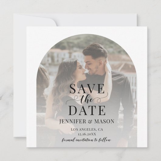 Elegante boho boogfoto Save the date uitnodiging (Voorkant)