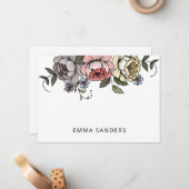 Elegante Boho Botanische Bloemen Gepersonaliseerd Notitiekaartje (Voorkant / Achterkant in situ)