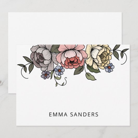Elegante Boho Botanische Bloemen Gepersonaliseerd Notitiekaartje (Voorkant / Achterkant)