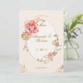 Elegante Boho Botanische Bloemen Huwelijksuitnodig Kaart (Staand voorkant)