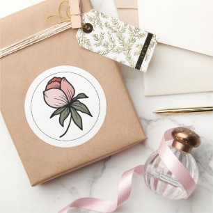 Elegante Boho Botanische Bloemen Roze Ronde Sticker