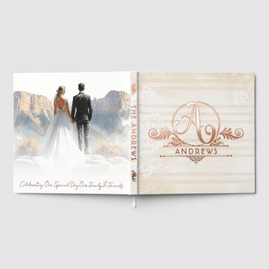 Elegante Boho Botanische Custom Monogram bruiloft Gastenboek (Volledig)