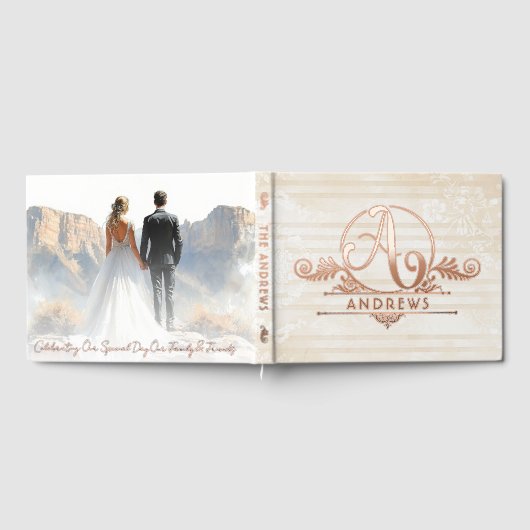 Elegante Boho Botanische Custom Monogram bruiloft Gastenboek (Volledig)