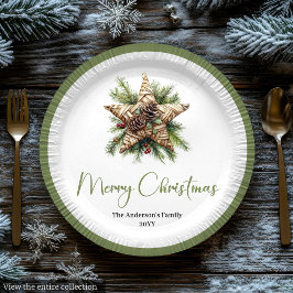 Elegante Boho Botanische Kerstboom Dinnerbord Papieren Bordje