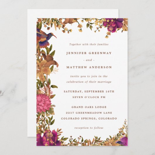 Elegante Boho Botanische Waterverf Bloemenbruiloft Kaart (Voorkant / Achterkant)