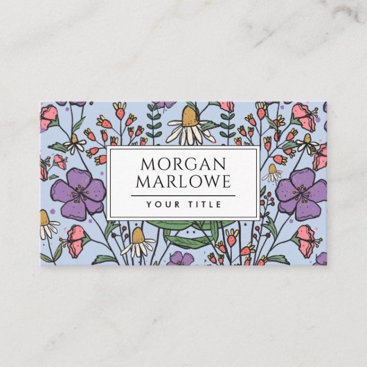 Elegante Boho Botanische Wildbloem Botanische Bloe Visitekaartje (Voorkant)