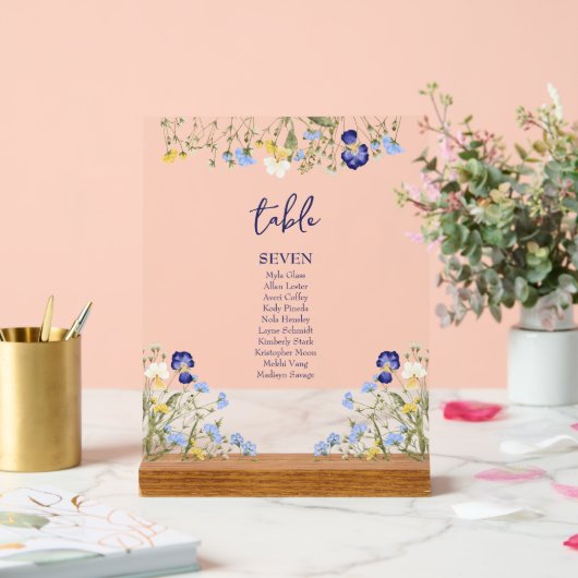 Elegante boho botanische wilde bloemen blauwe brui acryl bord (Huwelijk)