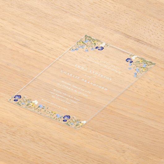 Elegante Boho Botanische wilde bloemen Script Wedd Acryl Uitnodigingen (Laagn)