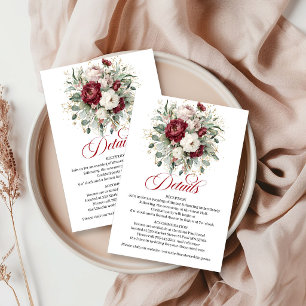 Elegante Boho Bourgogne Bloemige Eucalyptus Goud Informatiekaartje