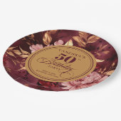 Elegante Boho Bourgogne Blush Gold 50e verjaardag Papieren Bordje (Gekanteld)