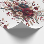 Elegante Boho Bourgogne Rustiek Blauw en Rood Patr Cadeaupapier (Hoek)