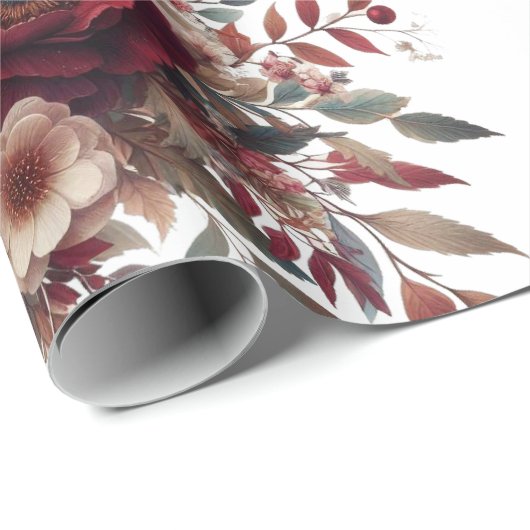 Elegante Boho Bourgogne Rustiek Blauw en Rood Patr Cadeaupapier (Rol Hoek)