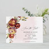 Elegante Boho Bourgondië Blush Bloemen Foto Folie Uitnodiging (Staand Voorkant)