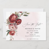 Elegante Boho Bourgondië Blush Bloemen Foto Save The Date (Voorkant)