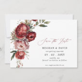Elegante Boho Bourgondië Blush Bloemen Foto Save The Date (Voorkant)