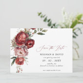 Elegante Boho Bourgondië Blush Bloemen Foto Save The Date (Staand voorkant)