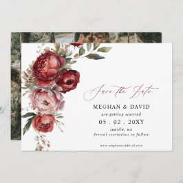 Elegante Boho Bourgondië Blush Bloemen Foto Save The Date