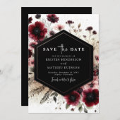 Elegante Boho Bourgondische bruiloft Save The Date (Voorkant / Achterkant)
