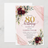 Elegante Boho Bourgondische gouden Rozen 80e verja Kaart (Voorkant / Achterkant)