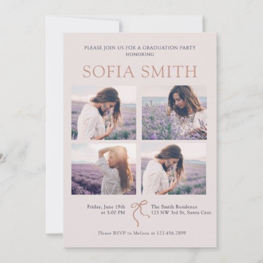 Elegante Boho Bow Graduation Party Uitnodiging (Voorkant)