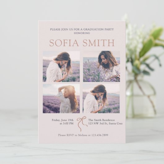 Elegante Boho Bow Graduation Party Uitnodiging (Staand voorkant)