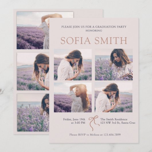 Elegante Boho Bow Graduation Party Uitnodiging (Voorkant / Achterkant)