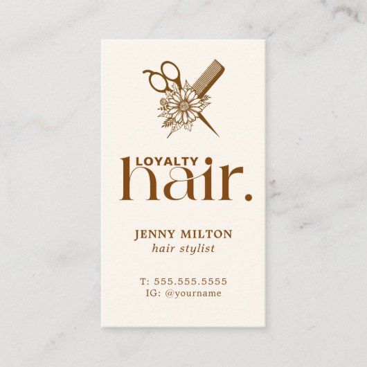 Elegante Boho Brown Schaar Hair Stylist Visitekaartje (Voorkant)