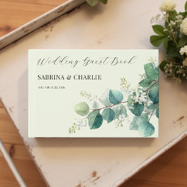 Elegante Boho-bruiloft in saliegroen eucalyptus Gastenboek