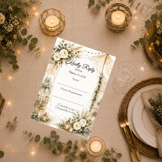 Elegante Boho Bruiloft RSVP Kaartje