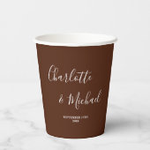 Elegante Boho Bruin Script Minimalistische Trouw Papieren Bekers (Achterkant)