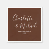 Elegante Boho Bruine Script Minimalistische Trouwd Servet (Voorkant)