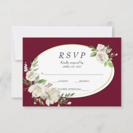 Elegante Boho Burgundy Bloemrijke Gouden Trouw RSV RSVP Kaartje
