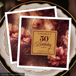 Elegante Boho Burgundy Blush Goud 50ste Verjaardag Servet