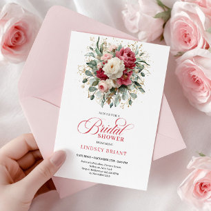 Elegante Boho Burgundy Blush Goud Bloem Bruids-Sch Kaart