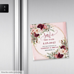 Elegante Boho Burgundy Blush Goud Save the Date Magneet