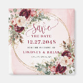 Elegante Boho Burgundy Blush Gouden Save the Date Magneet (Voorkant)
