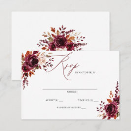 Elegante Boho Burgundy Herfst Bloem Bruiloft RSVP Kaartje