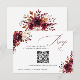Elegante Boho Burgundy Herfst Bloem QR CODE RSVP Kaartje