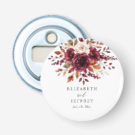 Elegante Boho Burgundy Herfst Bloemige Bruiloft Button Flesopener